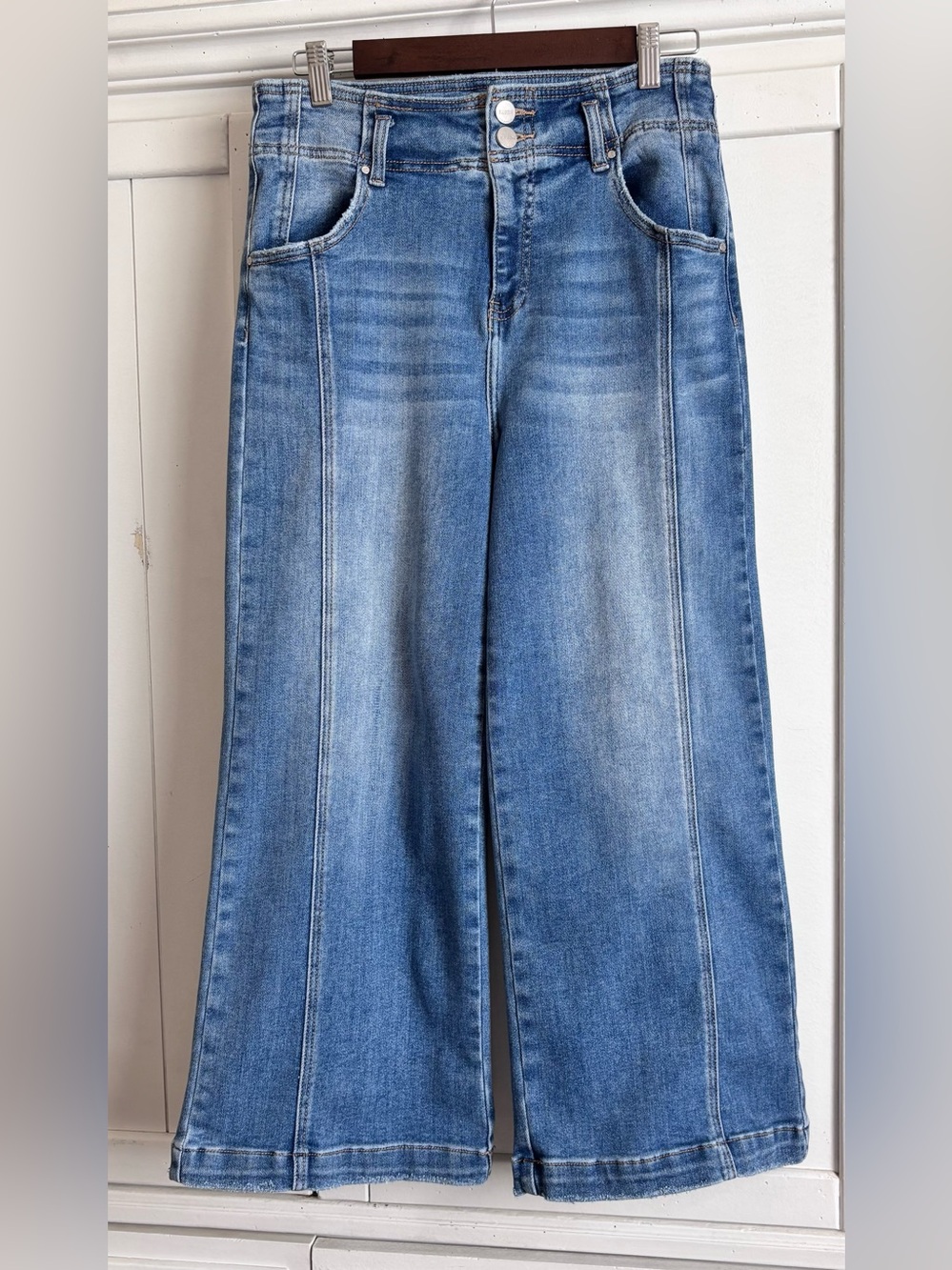 Risen High Rise Cropped Wide Leg Flare Jeans Medium Wash Size 9/29 - Picture 4 of 15
